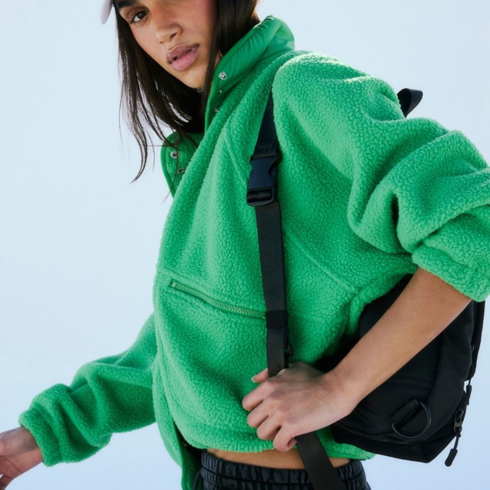 Free People hit the slopes fleece jacket in green sheen